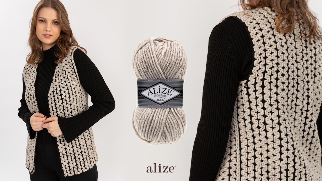 Alize Superlana Maxi ile Zincir işi Yelek